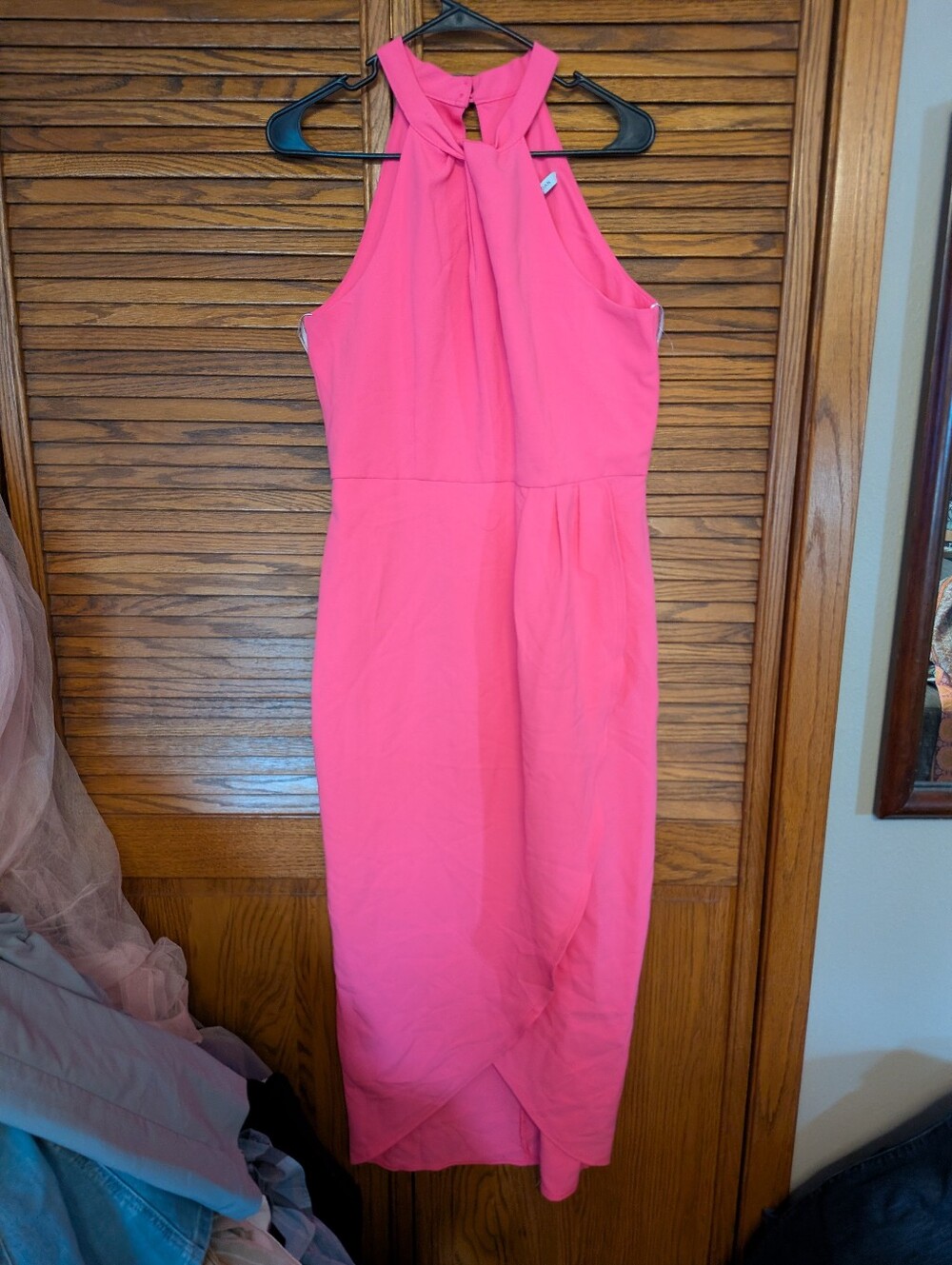 Julia Jordan Hot Pink Knot-Neck Tulip-Hem Midi Dress Size 8
